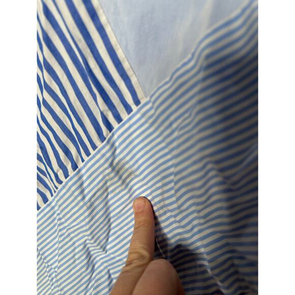 NAADAM Blue Cotton Asymmetrical Stripe Mix Button Up Long Sleeve Top Size Medium - Picture 10 of 12